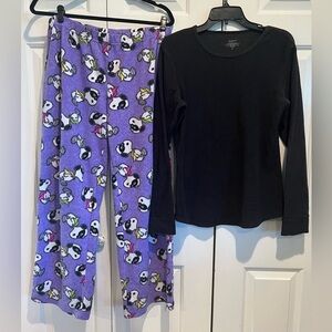 2 Pc Snoopy Halloween 🎃 Pajama Set - Long Snoopy Pants , Warm Black Shirt